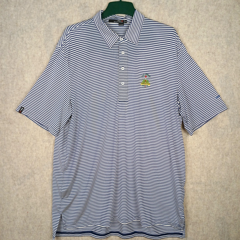 Merion Golf Club US Open 2013 RLX Ralph Lauren Mens 2XL Polo Shirt‎ Striped Blue